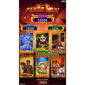 Panda Link 2 main game gallery displaying 3 progressive jackpots and six different games to choose from.